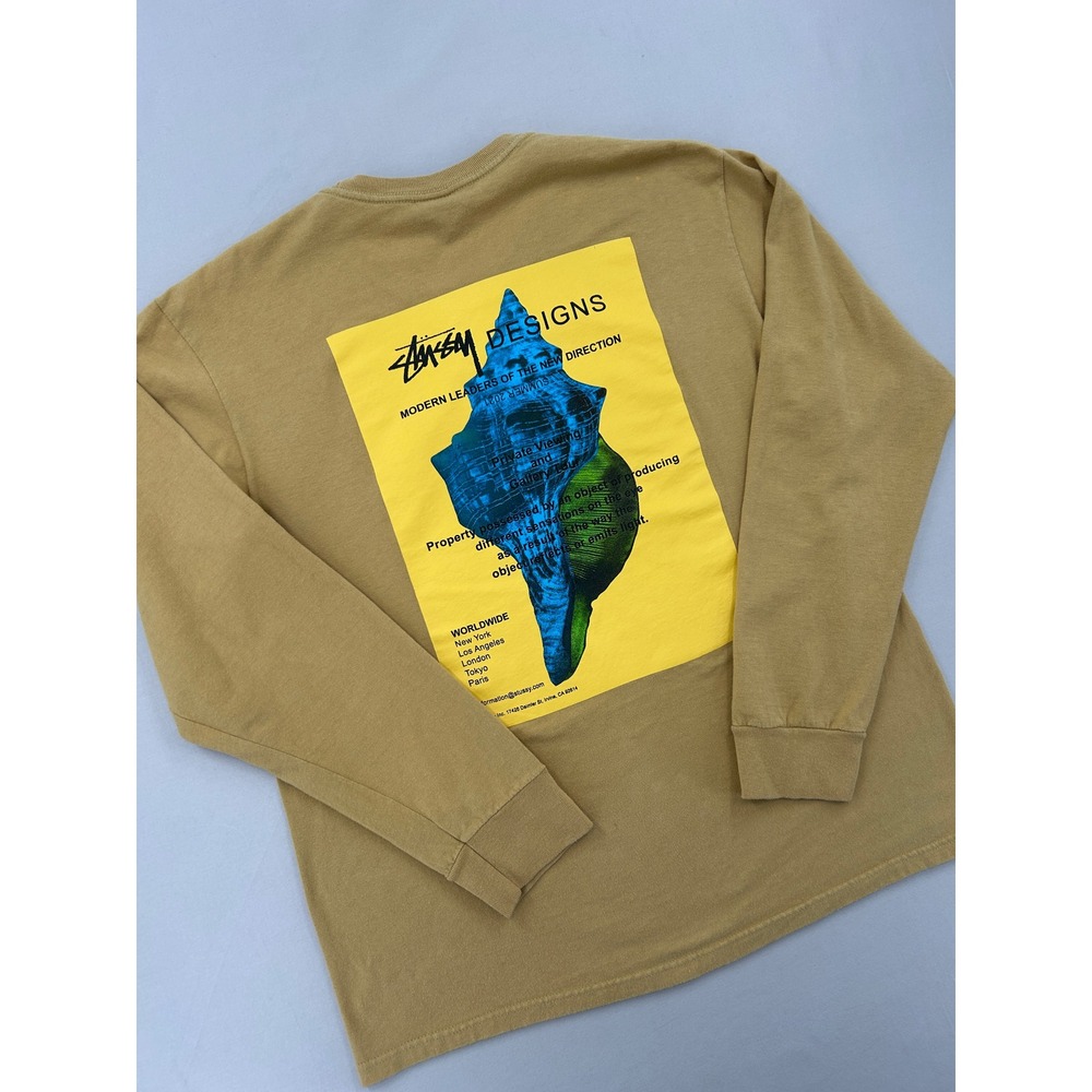 Stussy Modern Leaders Shell Graphic Long Sleeve T-Shirt Tan Mens Large L